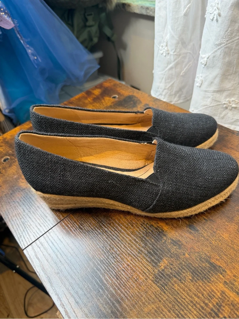 LifeStride Kamilla Women's Black Canvas Espadrille Wedges Size 8M